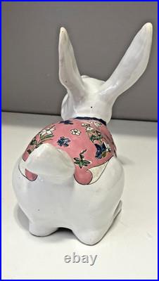 VTG Ceramic Chinese Bunny Rabbit Figurines White Pink Floral Macau Easter