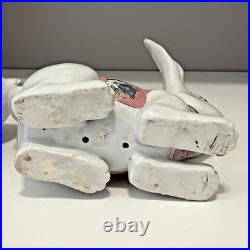 VTG Ceramic Chinese Bunny Rabbit Figurines White Pink Floral Macau Easter
