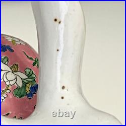 VTG Ceramic Chinese Bunny Rabbit Figurines White Pink Floral Macau Easter