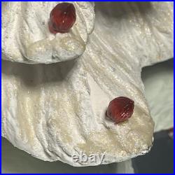 VTG Ceramic Christmas Tree White with Lighted Holly Base Red Bulbs Holiday Decor