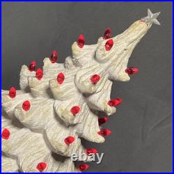VTG Ceramic Christmas Tree White with Lighted Holly Base Red Bulbs Holiday Decor