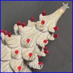 VTG Ceramic Christmas Tree White with Lighted Holly Base Red Bulbs Holiday Decor