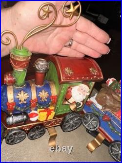 VTG Christmas Train Stocking Holder Set 4pcs Light-Up Mantle Hooks Flaws