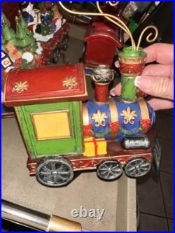 VTG Christmas Train Stocking Holder Set 4pcs Light-Up Mantle Hooks Flaws