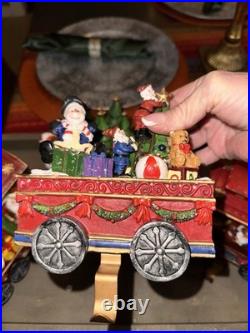 VTG Christmas Train Stocking Holder Set 4pcs Light-Up Mantle Hooks Flaws