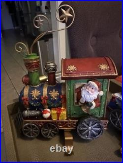 VTG Christmas Train Stocking Holder Set 4pcs Light-Up Mantle Hooks Flaws