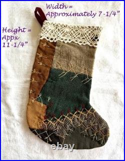 VTG Crazy Quilt Xmas Stockings Embroidery + Antique Lace Handmade Set of 4 Frog