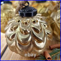 VTG Embossed Mercury Glass Christmas Ornament Kugel Antique Gold Pottery Barn 10