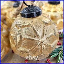 VTG Embossed Mercury Glass Christmas Ornament Kugel Antique Gold Pottery Barn 10