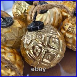 VTG Embossed Mercury Glass Christmas Ornament Kugel Antique Gold Pottery Barn 10