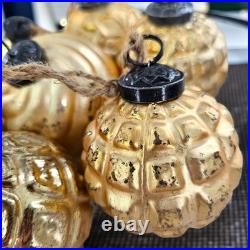 VTG Embossed Mercury Glass Christmas Ornament Kugel Antique Gold Pottery Barn 10