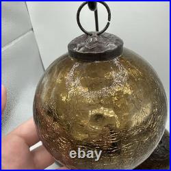 VTG Kugel Style Dark Gold Mercury Crackle Glass Christmas Ornaments Set Of 4