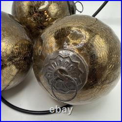 VTG Kugel Style Dark Gold Mercury Crackle Glass Christmas Ornaments Set Of 4