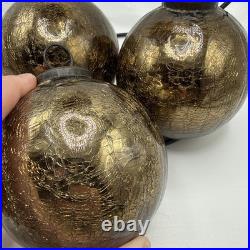 VTG Kugel Style Dark Gold Mercury Crackle Glass Christmas Ornaments Set Of 4