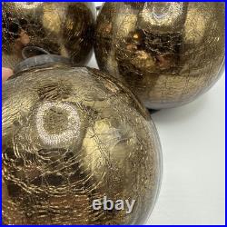 VTG Kugel Style Dark Gold Mercury Crackle Glass Christmas Ornaments Set Of 4