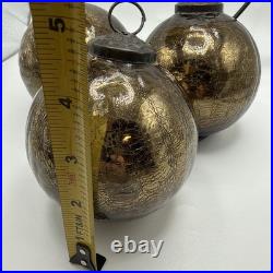 VTG Kugel Style Dark Gold Mercury Crackle Glass Christmas Ornaments Set Of 4