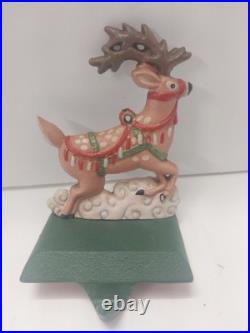 VTG Midwest Cannon Falls Santa & 4 Reindeer Stocking Holder Hangers Cast Iron