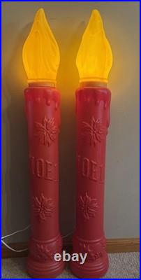 VTG Pair 38 Integrated Plastics Blow Mold Christmas Red Candle NOEL Poinsettias