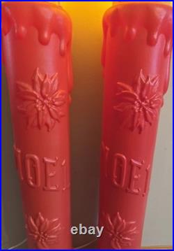 VTG Pair 38 Integrated Plastics Blow Mold Christmas Red Candle NOEL Poinsettias