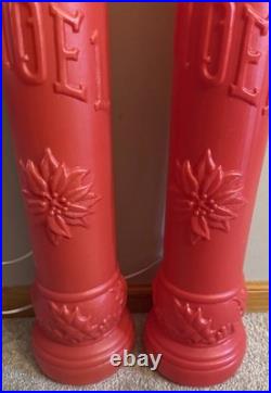 VTG Pair 38 Integrated Plastics Blow Mold Christmas Red Candle NOEL Poinsettias