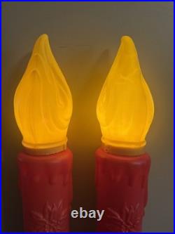 VTG Pair 38 Integrated Plastics Blow Mold Christmas Red Candle NOEL Poinsettias