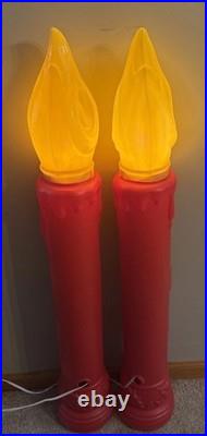 VTG Pair 38 Integrated Plastics Blow Mold Christmas Red Candle NOEL Poinsettias