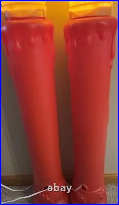 VTG Pair 38 Integrated Plastics Blow Mold Christmas Red Candle NOEL Poinsettias