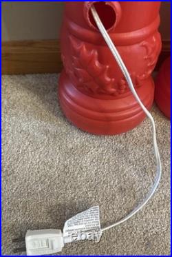 VTG Pair 38 Integrated Plastics Blow Mold Christmas Red Candle NOEL Poinsettias
