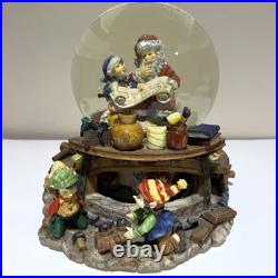 VTG Santa Claus Checking His List Snow Globe Elves Musical Revolving Large Rare
