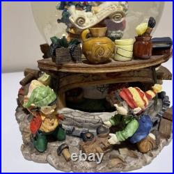 VTG Santa Claus Checking His List Snow Globe Elves Musical Revolving Large Rare