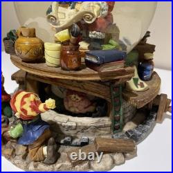 VTG Santa Claus Checking His List Snow Globe Elves Musical Revolving Large Rare
