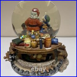 VTG Santa Claus Checking His List Snow Globe Elves Musical Revolving Large Rare