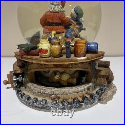 VTG Santa Claus Checking His List Snow Globe Elves Musical Revolving Large Rare
