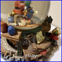 VTG Santa Claus Checking His List Snow Globe Elves Musical Revolving Large Rare