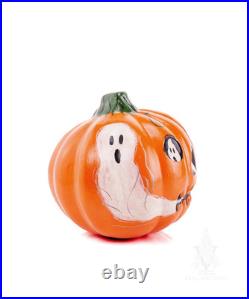 Vaillancourt Pumpkin with Ghosts & Tendrils Chalkware Fall 2007 USA