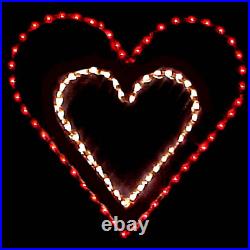 Valentine's Day Double Heart Red White LED Lighted Outdoor Wireframe 34