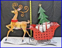 Valerie Parr Hill Slim Metal Reindeer & Sleigh Centerpiece 26 Christmas Retired
