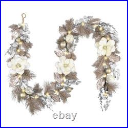 Valery Madelyn 9 Feet Pre-Lit Christmas Garland White Gold Flower VA-EG-XMAS-G