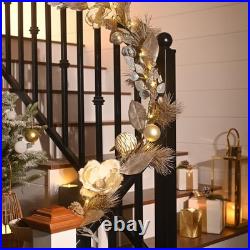 Valery Madelyn 9 Feet Pre-Lit Christmas Garland White Gold Flower VA-EG-XMAS-G