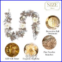 Valery Madelyn 9 Feet Pre-Lit Christmas Garland White Gold Flower VA-EG-XMAS-G