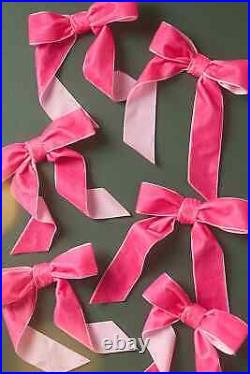 Velvet Bow Clip-On Ornaments Anthropologie Barbie Christmas Pink Set of 6 NEW