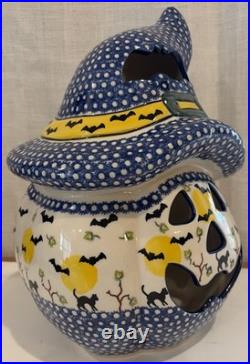 Vena Polish Pottery Jack O Lantern Candle Holder 13 Iza Supnicnin 510-B-269-Q2