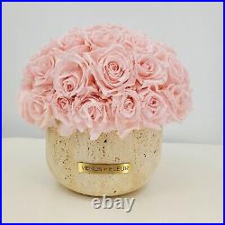 Venus Et Fleur Terre Blush Pink Roses In Travertine Vase