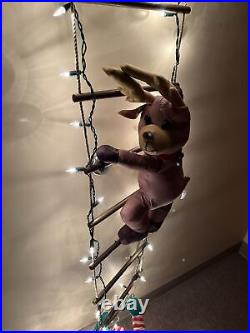 Very Rare Santa and His Helpers Plush Ladder Lights 8 Foot Christmas Decoration
