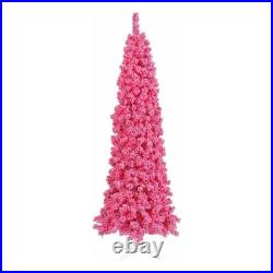 Vickerman 78x37 Fir Artificial Christmas Tree with LED Lights in Flocked Pink