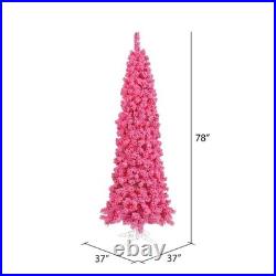 Vickerman 78x37 Fir Artificial Christmas Tree with LED Lights in Flocked Pink