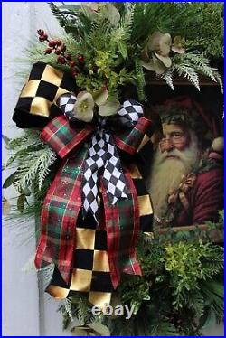 Victorian Christmas Wreath Natural Realistic Christmas Wreath Santa Face