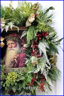 Victorian Christmas Wreath Natural Realistic Christmas Wreath Santa Face
