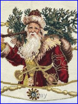 Vintage 100% Needlepoint Santa Claus Christmas Tree Skirt Classic 40 Lined