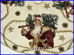 Vintage 100% Needlepoint Santa Claus Christmas Tree Skirt Classic 40 Lined